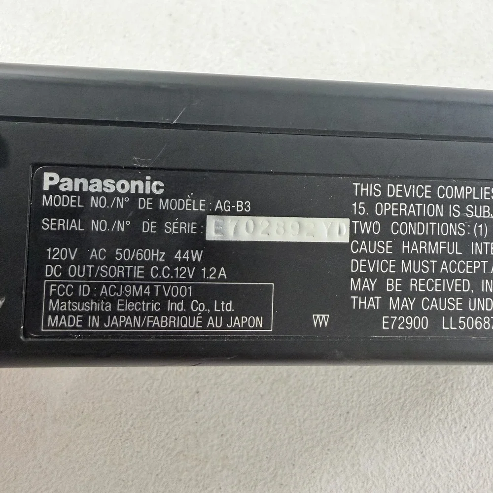 Vintage Panasonic AG-B3 AC Adapter Charger Power Supply - Omnimovie AG Reporter